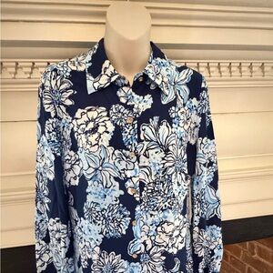 Lilly Pulitzer Women’s Floral Button-Up Shirt in Blue and White Sz XSmall